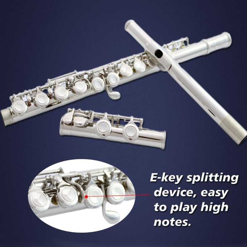 HOGSN flute 16-hole closed-hole C-tone nickel-plated, beginner to play graded flute, with box and cleaning kit. - Image 5